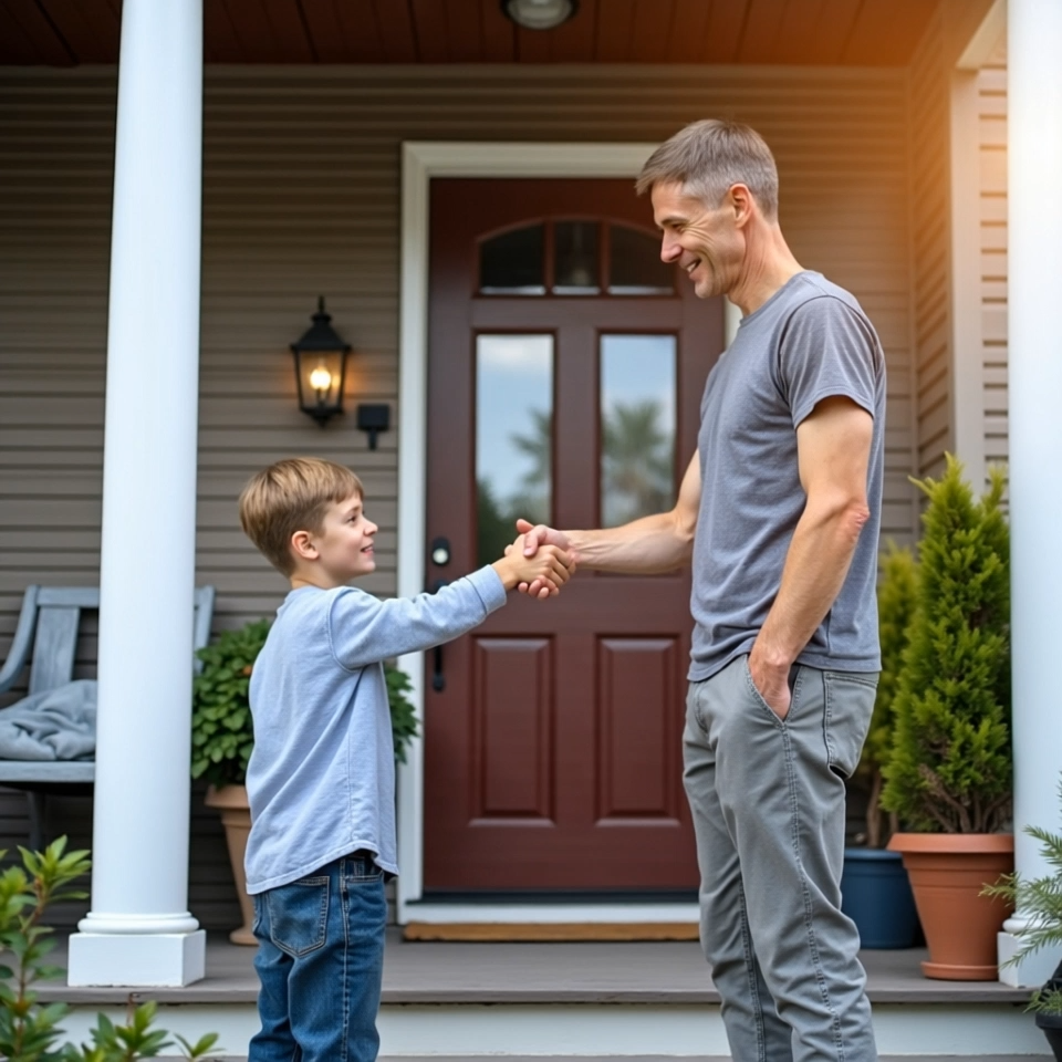 Father and son handshake - John and Matt Long of AJ Long Electric family business